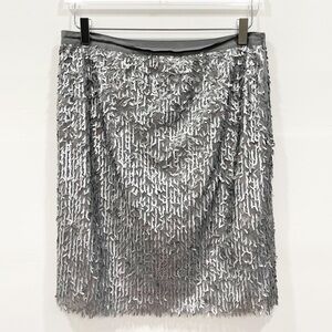Worth New York Sequin Pencil Skirt Silver Grey Knee Length New Years Eve Holiday